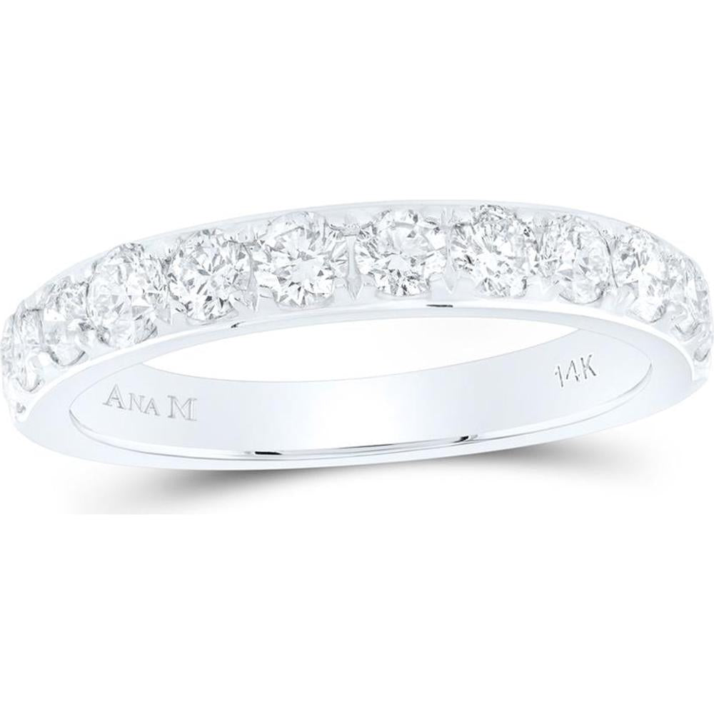GND 14K White Gold Pave-Set Round Diamond Wedding Band - 1.02 Carat Total Diamond Weight