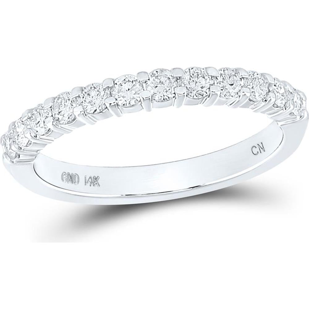 GND 14K White Gold Pave-Set Round Diamond Wedding Band - 1/2 Total Carat Weight