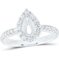 GND 14K White Gold Pear Center Halo Bridal Semi-Mount Ring with Round Diamonds - 5/8 Carat Total Diamond Weight