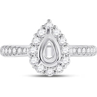 GND 14K White Gold Pear Center Halo Bridal Semi-Mount Ring with Round Diamonds - 5/8 Carat Total Diamond Weight
