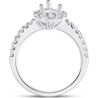GND 14K White Gold Pear Center Halo Bridal Semi-Mount Ring with Round Diamonds - 5/8 Carat Total Diamond Weight