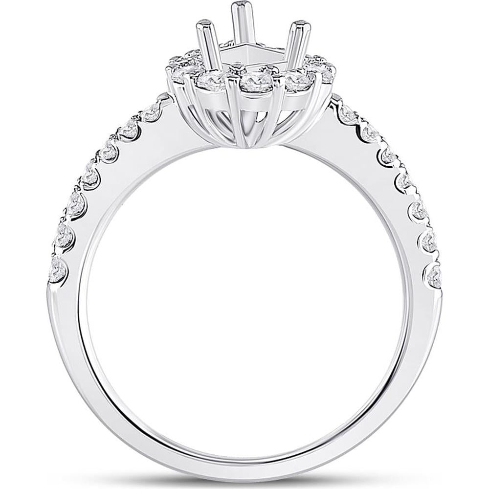 GND 14K White Gold Pear Center Halo Bridal Semi-Mount Ring with Round Diamonds - 5/8 Carat Total Diamond Weight
