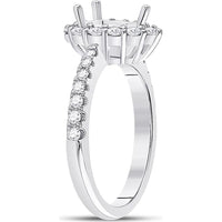 GND 14K White Gold Pear Center Halo Bridal Semi-Mount Ring with Round Diamonds - 5/8 Carat Total Diamond Weight