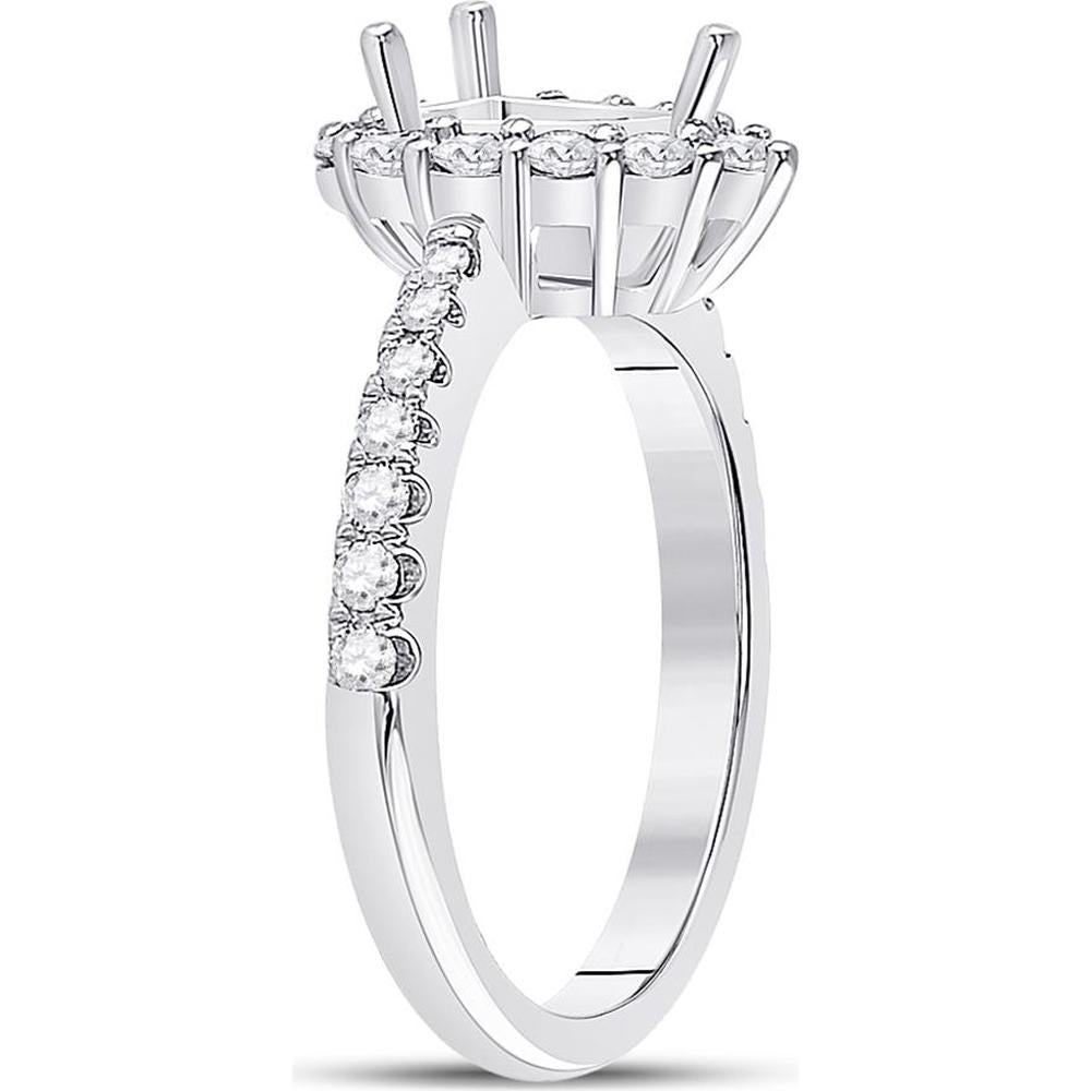 GND 14K White Gold Pear Center Halo Bridal Semi-Mount Ring with Round Diamonds - 5/8 Carat Total Diamond Weight