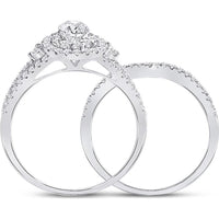 GND 14K White Gold Pear Diamond Bridal Wedding Ring Set with Round Diamonds – 1.0 Carat Total Diamond Weight