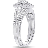 GND 14K White Gold Pear Diamond Bridal Wedding Ring Set with Round Diamonds – 1.0 Carat Total Diamond Weight