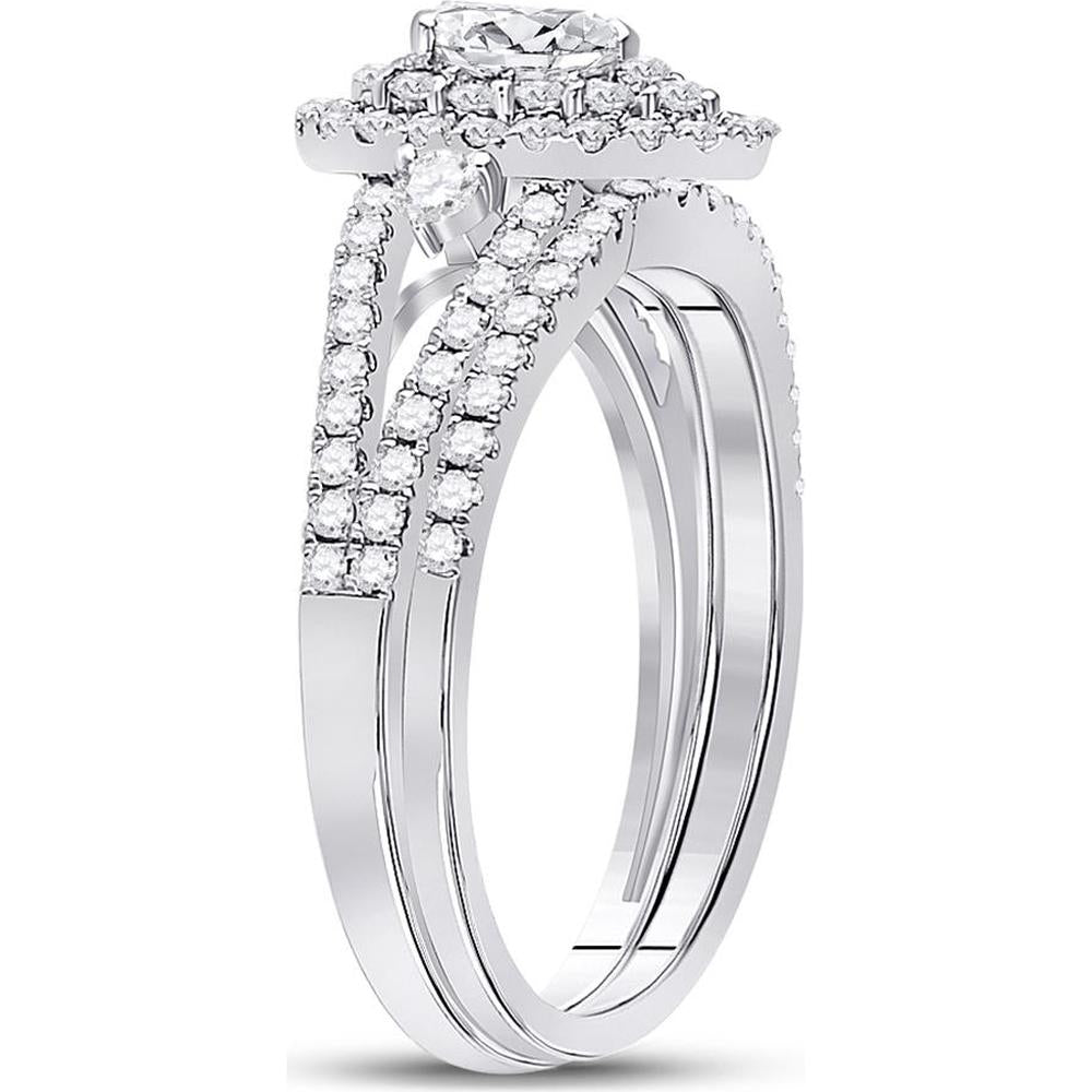 GND 14K White Gold Pear Diamond Bridal Wedding Ring Set with Round Diamonds – 1.0 Carat Total Diamond Weight