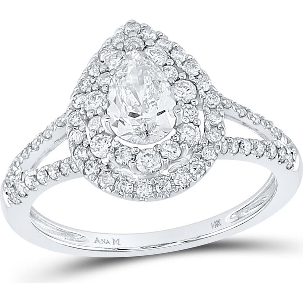 GND 14K White Gold Pear Diamond Halo Bridal Engagement Ring with Split Shank - 1.20 Carat Total Diamond Weight
