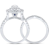 GND 14K White Gold Pear Diamond Halo Bridal Wedding Ring Set - 2.0 Carat Total Carat Weight