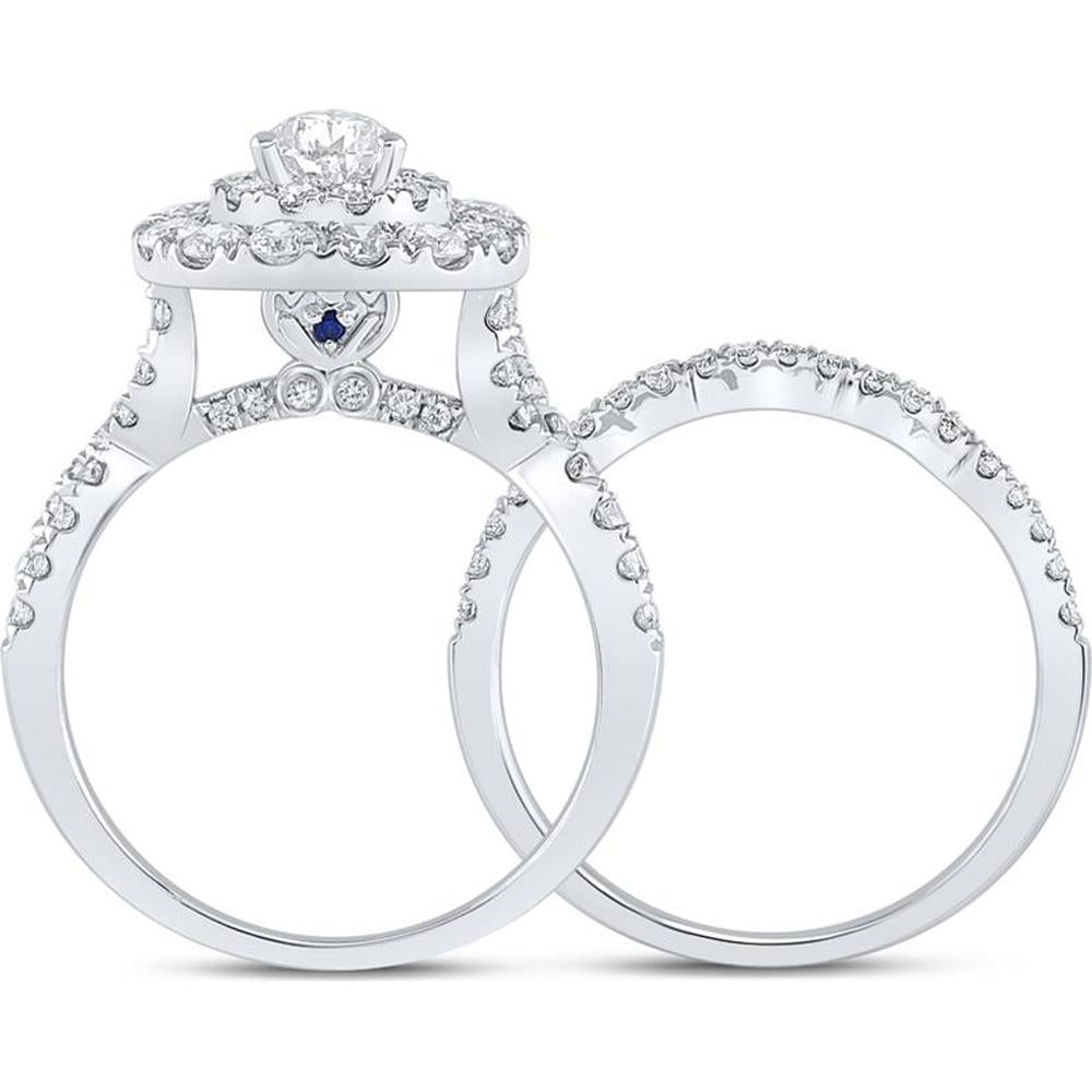 GND 14K White Gold Pear Diamond Halo Bridal Wedding Ring Set - 2.0 Carat Total Carat Weight