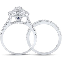 GND 14K White Gold Pear Diamond Halo Bridal Wedding Ring Set with 2 Carat Total Diamond Weight