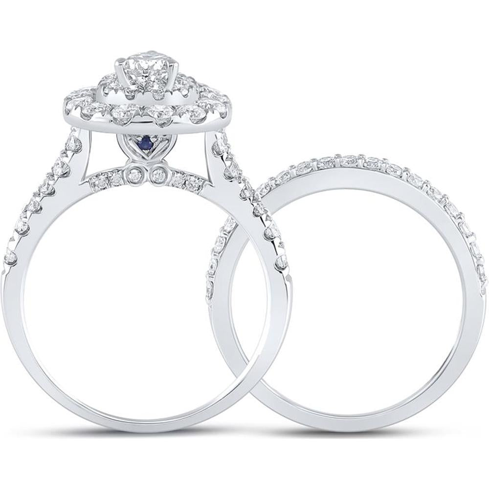 GND 14K White Gold Pear Diamond Halo Bridal Wedding Ring Set with 2 Carat Total Diamond Weight