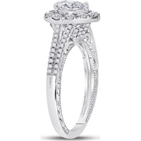 GND 14K White Gold Pear Diamond Halo Engagement Ring with Prong Set Round Diamonds – 1.00 Carat Total Diamond Weight