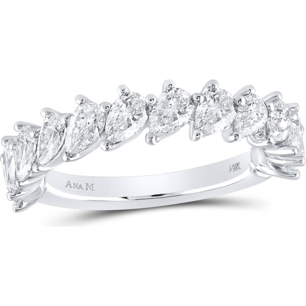GND 14K White Gold Pear Diamond Single Row Band Ring - 1-7/8 Carat Total Diamond Weight
