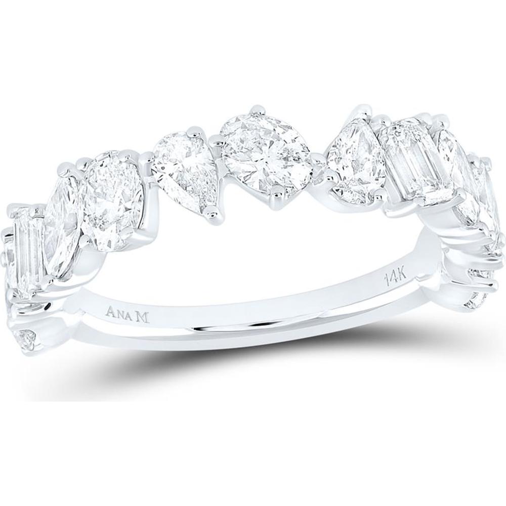 GND 14K White Gold Pear, Marquise, and Oval Alternating Diamond Band Ring – 1-1/3 Carat Total Diamond Weight