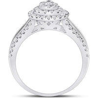 GND 14K White Gold Pear-Shaped Cluster Ring with Pave-Set Round and Channel-Set Baguette Diamonds – 1-1/5 Carat Total Diamond Weight