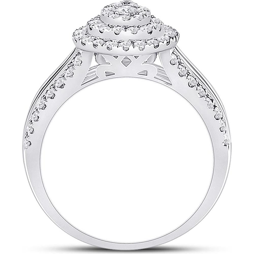 GND 14K White Gold Pear-Shaped Cluster Ring with Pave-Set Round and Channel-Set Baguette Diamonds – 1-1/5 Carat Total Diamond Weight