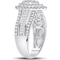 GND 14K White Gold Pear-Shaped Cluster Ring with Pave-Set Round and Channel-Set Baguette Diamonds – 1-1/5 Carat Total Diamond Weight