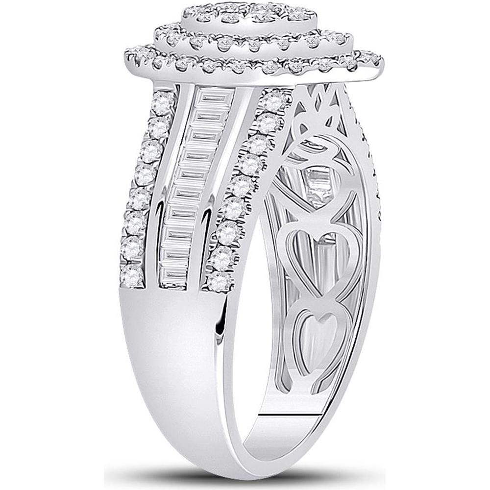 GND 14K White Gold Pear-Shaped Cluster Ring with Pave-Set Round and Channel-Set Baguette Diamonds – 1-1/5 Carat Total Diamond Weight