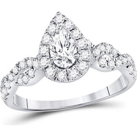 GND 14K White Gold Pear-Shaped Diamond Halo Bridal Wedding Set - 1.00 Carat Total Diamond Weight