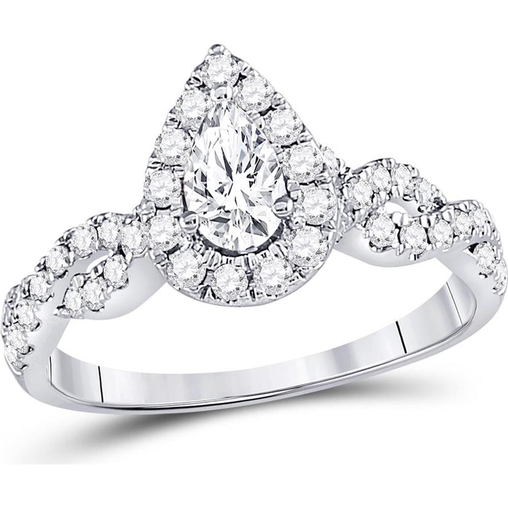 GND 14K White Gold Pear-Shaped Diamond Halo Bridal Wedding Set - 1.00 Carat Total Diamond Weight