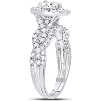 GND 14K White Gold Pear-Shaped Diamond Halo Bridal Wedding Set - 1.00 Carat Total Diamond Weight