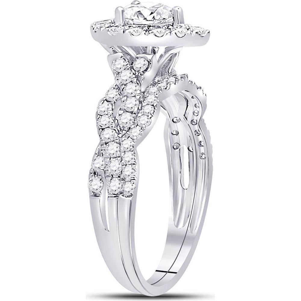 GND 14K White Gold Pear-Shaped Diamond Halo Bridal Wedding Set - 1.00 Carat Total Diamond Weight