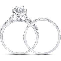 GND 14K White Gold Pear-Shaped Diamond Halo Bridal Wedding Set - 1.00 Carat Total Diamond Weight