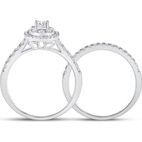GND 14K White Gold Pear-Shaped Halo Bridal Wedding Ring Set with Prong-Set Round Diamonds - 3/4 Total Carat Weight