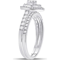 GND 14K White Gold Pear-Shaped Halo Bridal Wedding Ring Set with Prong-Set Round Diamonds - 3/4 Total Carat Weight