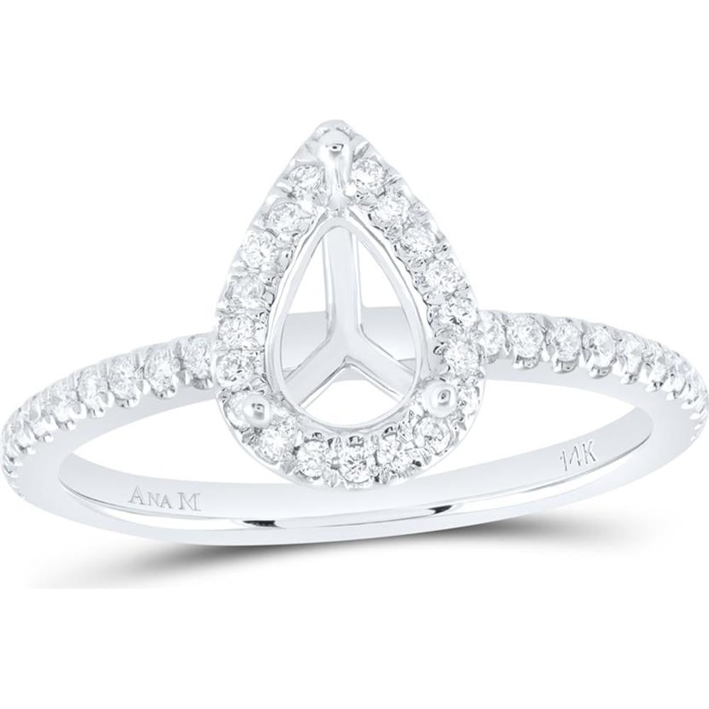 GND 14K White Gold Pear-Shaped Semi-Mount Bridal Ring with Round Diamond Halo - 0.33 Carat Total Diamond Weight
