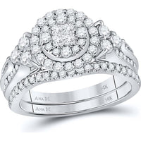 GND 14K White Gold Princess and Round Diamond Bridal Wedding Ring Set - 1 Carat Total Diamond Weight