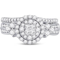 GND 14K White Gold Princess and Round Diamond Bridal Wedding Ring Set - 1 Carat Total Diamond Weight