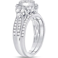 GND 14K White Gold Princess and Round Diamond Bridal Wedding Ring Set - 1 Carat Total Diamond Weight