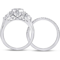 GND 14K White Gold Princess and Round Diamond Bridal Wedding Ring Set - 1 Carat Total Diamond Weight
