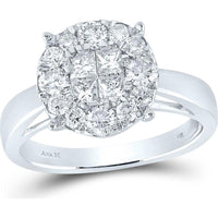 GND 14K White Gold Princess and Round Diamond Cluster Bridal Engagement Ring – 1.00 Carat Total Diamond Weight