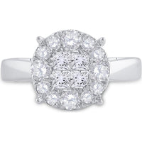 GND 14K White Gold Princess and Round Diamond Cluster Bridal Engagement Ring – 1.00 Carat Total Diamond Weight