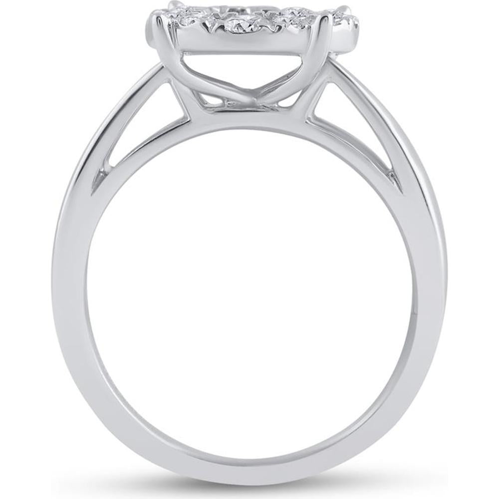 GND 14K White Gold Princess and Round Diamond Cluster Bridal Engagement Ring – 1.00 Carat Total Diamond Weight
