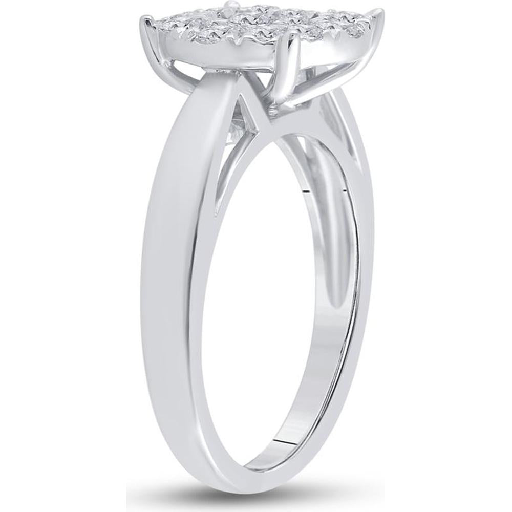 GND 14K White Gold Princess and Round Diamond Cluster Bridal Engagement Ring – 1.00 Carat Total Diamond Weight