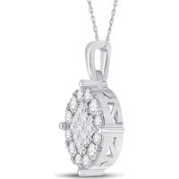 GND 14K White Gold Princess and Round Diamond Cluster Pendant Necklace - 1.00 Carat Total Diamond Weight