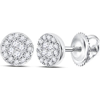GND 14K White Gold Princess and Round Diamond Cluster Stud Earrings - 1/6 CTW