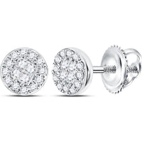 GND 14K White Gold Princess and Round Diamond Cluster Stud Earrings - 1/6 CTW