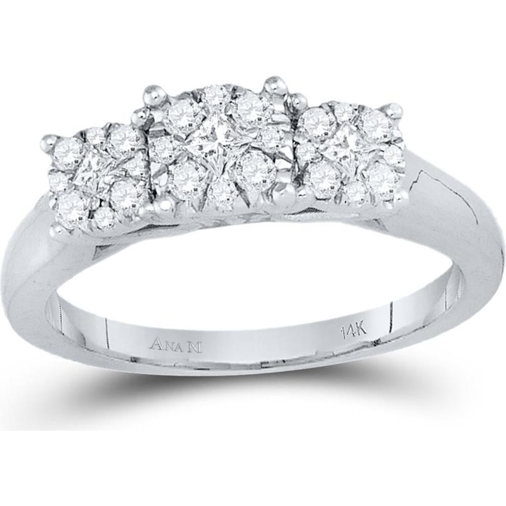 GND 14K White Gold Princess Cut Diamond 3-Stone Bridal Engagement Ring - 1/2 Carat Total Weight