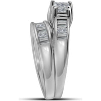 GND 14K White Gold Princess-Cut Diamond 3-Stone Bridal Wedding Ring Set – 2.00 Carat Total Diamond Weight