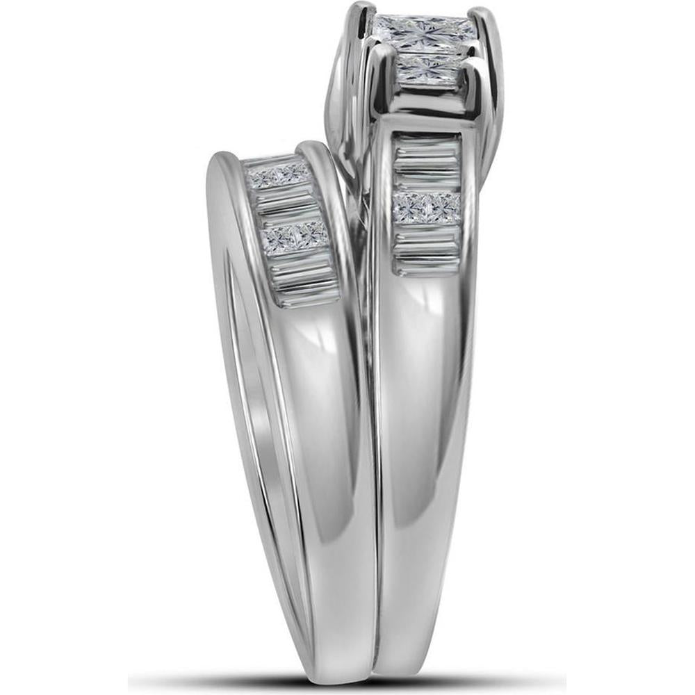 GND 14K White Gold Princess-Cut Diamond 3-Stone Bridal Wedding Ring Set – 2.00 Carat Total Diamond Weight