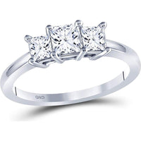 GND 14K White Gold Princess-Cut Diamond 3-Stone Engagement Ring – 1.03 Carat Total Diamond Weight