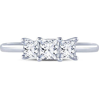 GND 14K White Gold Princess-Cut Diamond 3-Stone Engagement Ring – 1.03 Carat Total Diamond Weight