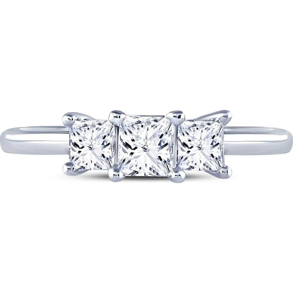 GND 14K White Gold Princess-Cut Diamond 3-Stone Engagement Ring – 1.03 Carat Total Diamond Weight