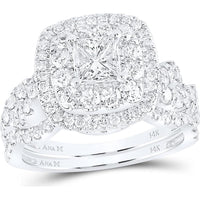 GND 14K White Gold Princess-Cut Diamond Bridal Wedding Ring Set with 2 Carat Total Diamond Weight