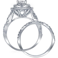 GND 14K White Gold Princess-Cut Diamond Bridal Wedding Ring Set with 2 Carat Total Diamond Weight